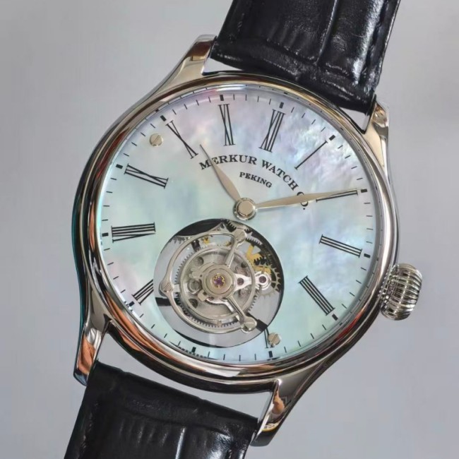 Fanzhi semi-transparent mother-of-pearl tourbillon mechanical watch for men
