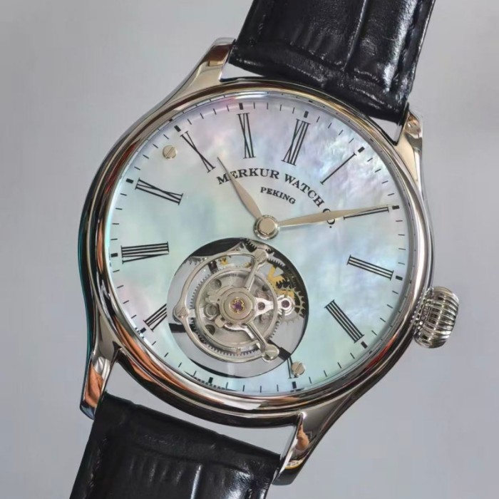 Fanzhi semi-transparent mother-of-pearl tourbillon mechanical watch for men