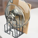 Cutting Board Rack, Pot Lid Pan Organizer Stand, Multi Use Steel Rack for Book Chopping Board Plate, Kitchen Countertop Pots Pan Holder