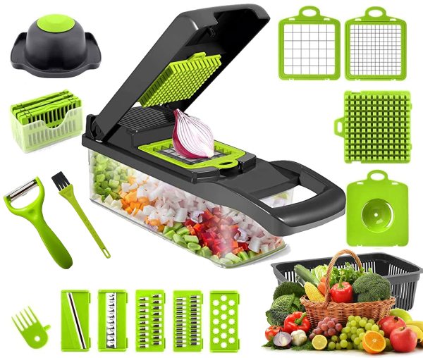 Vegetable Chopper , Mandoline Slicer , 16 in 1 Onion Chopper , Vegetable Dicer Slicer , Grater , Veggie Chopper , Food Chopper , Potato Slicer Tool , Fine Thin and Cubic Cuts