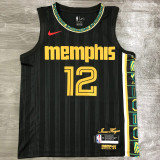 Grizzlies Morant #12 City Edition Black Top Quality Hot Pressing NBA Jersey