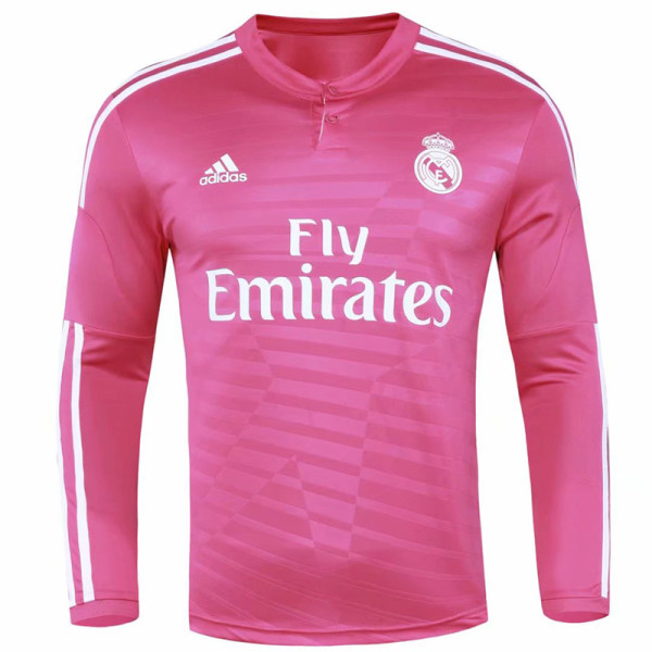 US$ 20.00 - 2014-2015 RMA Away Pink Long Sleeve Retro Soccer Jersey