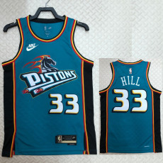 22-23 Pistons HILL #33 Light blue Top Quality Hot Pressing NBA Jersey (Retro Logo)