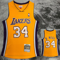 2000 LAKERS O‘NEAL #34 Yellow Retro Top Quality Hot Pressing NBA Jersey(V领)