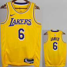 22-23 LAKERS JAMES #6  Yellow Top Quality Hot Pressing NBA Jersey(圆领)