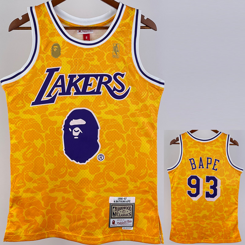 US 26.00 2023 LAKERS BAPE 93 Yellow Top Quality Hot Pressing
