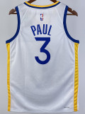 22-23 WARRIORS PAUL #3 White Top Quality Hot Pressing NBA Jersey (V领)