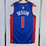 22-23 Pistons IVERSON #1 Blue Top Quality Hot Pressing NBA Jersey(V领)
