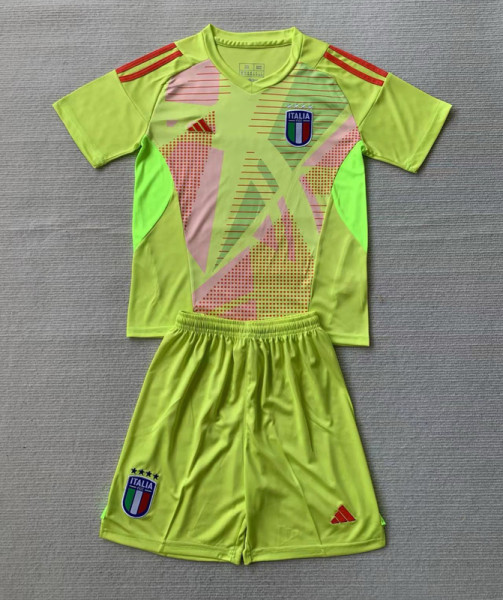 24-25 Italy Fluorescent Yellow GoalKeeper Kids Soccer Jersey