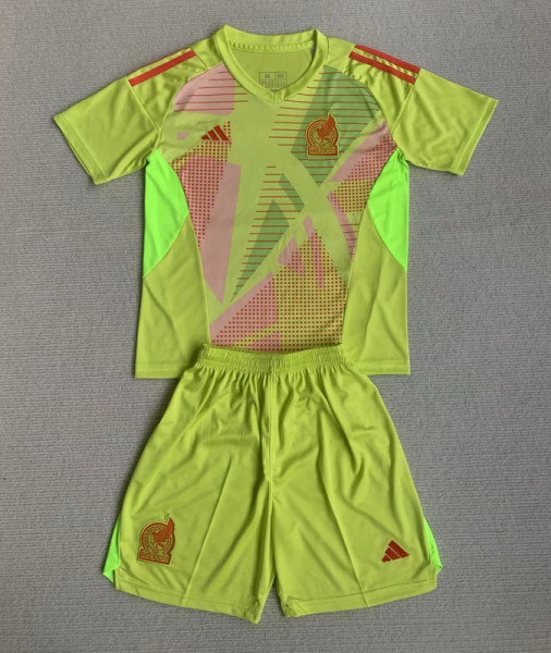 24-25 Mexico Fluorescent Yellow GoalKeeper Kids Soccer Jersey