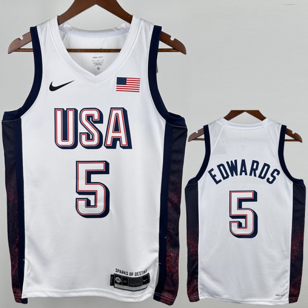 2024 Olympic Game USA EDWARDS # 5 White Basketball Jersey