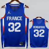 2024 Olympic Game France WEMBANYAMA # 32 Blue Basketball Jersey