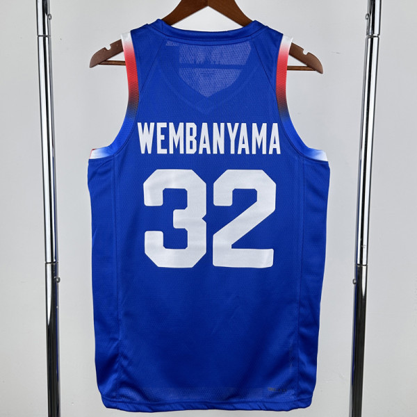 US 26.00 2024 Olympic Game France WEMBANYAMA 32 Blue Basketball