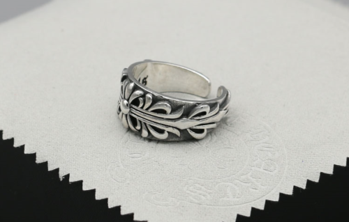 Chrome Hearts Open Ring Floral Carving Solid 925 Sterling Silver CHR049