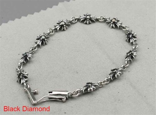CHROME HEARTS 925 Sterling Silver Black Diamond Cross Bracelet CHB058
