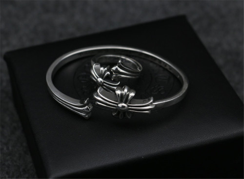 Chrome Hearts Bangle Open CHT002 Flower CH CROSS Solid 925 Sterling Silver