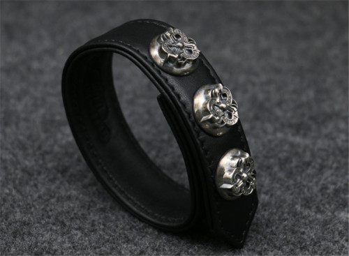 Chrome Hearts Leather Bangle CHT038 Solid 925 Sterling Silver