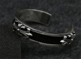 Chrome Hearts Bangle Open CH CROSS / CH FLOWER CHT061 Solid 925 Silver