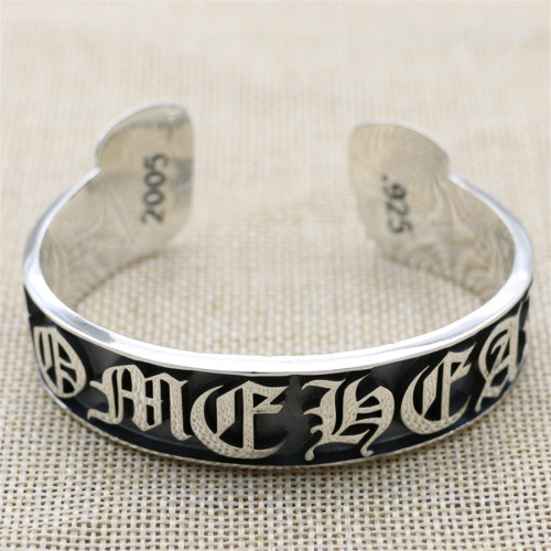 Chrome Hearts Open Bangle FUCK YOU CHT015 Solid 925 Sterling Silver