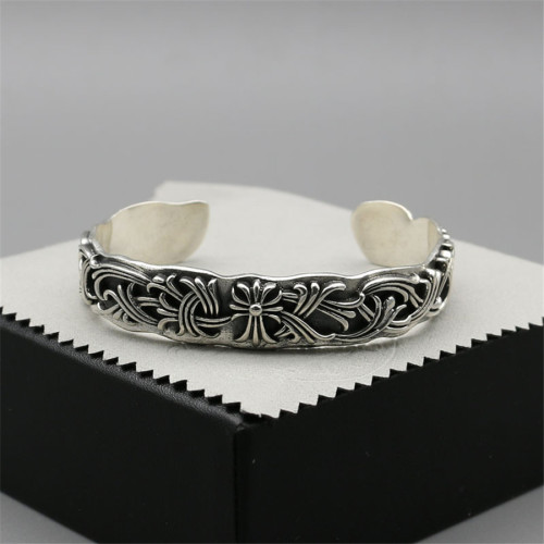 Chrome Hearts Open Bangle CH CROSS Flower CHT026 Solid 925 Sterling Silver
