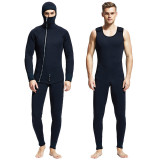 7mm black two piece front zipper diving wetsuit for men