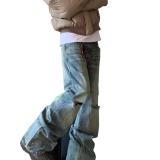  Washed distressed jeans 