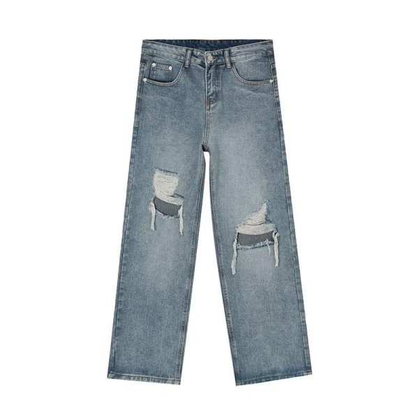 Washed distressed jeans 