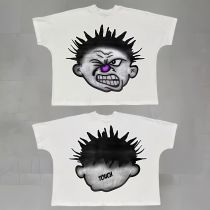 Randomness made street hip-hop printed t-shirt European and American short-sleeved trendy brand loose round neck short-sleeved retro all-match,custom made 100% cotton t-shirts