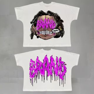 Randomness made street hip-hop printed t-shirt European and American short-sleeved trendy brand loose round neck short-sleeved retro all-match,custom made 100% cotton t-shirts