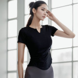 Sports T-shirt for women's elastic tight slim top Quick-drying summer running training wear V-neck fitness yoga short sleeves