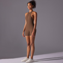 DianDONG Pure color nude feeling skin-friendly sports yoga clothes slim fit stretch T-shirt fitness shorts suit for women