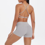 DianDONG Pure color nude feeling skin-friendly sports yoga clothes slim fit stretch T-shirt fitness shorts suit for women