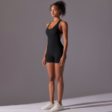 DianDONG Pure color nude feeling skin-friendly sports yoga clothes slim fit stretch T-shirt fitness shorts suit for women