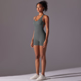 DianDONG Pure color nude feeling skin-friendly sports yoga clothes slim fit stretch T-shirt fitness shorts suit for women