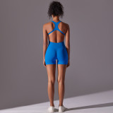 DianDONG Pure color nude feeling skin-friendly sports yoga clothes slim fit stretch T-shirt fitness shorts suit for women