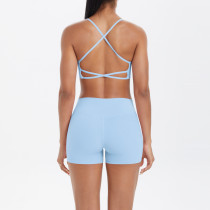 DianDONG Pure color nude feeling skin-friendly sports yoga clothes slim fit stretch T-shirt fitness shorts suit for women