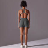 DianDONG Pure color nude feeling skin-friendly sports yoga clothes slim fit stretch T-shirt fitness shorts suit for women
