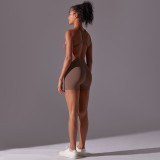 DianDONG Pure color nude feeling skin-friendly sports yoga clothes slim fit stretch T-shirt fitness shorts suit for women