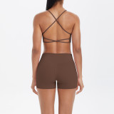 DianDONG Pure color nude feeling skin-friendly sports yoga clothes slim fit stretch T-shirt fitness shorts suit for women