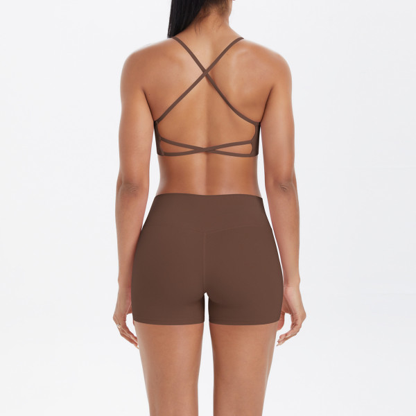 DianDONG Pure color nude feeling skin-friendly sports yoga clothes slim fit stretch T-shirt fitness shorts suit for women