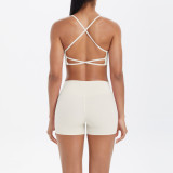 DianDONG Pure color nude feeling skin-friendly sports yoga clothes slim fit stretch T-shirt fitness shorts suit for women