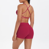 DianDONG Pure color nude feeling skin-friendly sports yoga clothes slim fit stretch T-shirt fitness shorts suit for women
