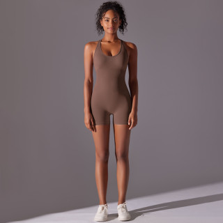 DianDONG Pure color nude feeling skin-friendly sports yoga clothes slim fit stretch T-shirt fitness shorts suit for women