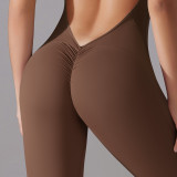 DianDONG Pure color nude feeling skin-friendly sports yoga clothes slim fit stretch T-shirt fitness shorts suit for women