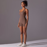 DianDONG Pure color nude feeling skin-friendly sports yoga clothes slim fit stretch T-shirt fitness shorts suit for women