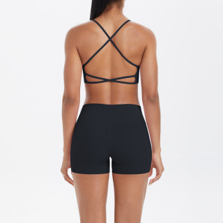 DianDONG Pure color nude feeling skin-friendly sports yoga clothes slim fit stretch T-shirt fitness shorts suit for women