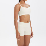 DianDONG Pure color nude feeling skin-friendly sports yoga clothes slim fit stretch T-shirt fitness shorts suit for women