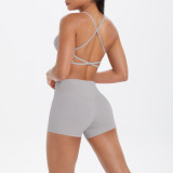 DianDONG Pure color nude feeling skin-friendly sports yoga clothes slim fit stretch T-shirt fitness shorts suit for women