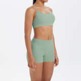DianDONG Pure color nude feeling skin-friendly sports yoga clothes slim fit stretch T-shirt fitness shorts suit for women