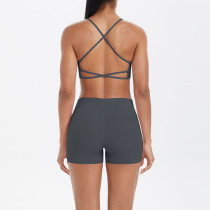 DianDONG Pure color nude feeling skin-friendly sports yoga clothes slim fit stretch T-shirt fitness shorts suit for women